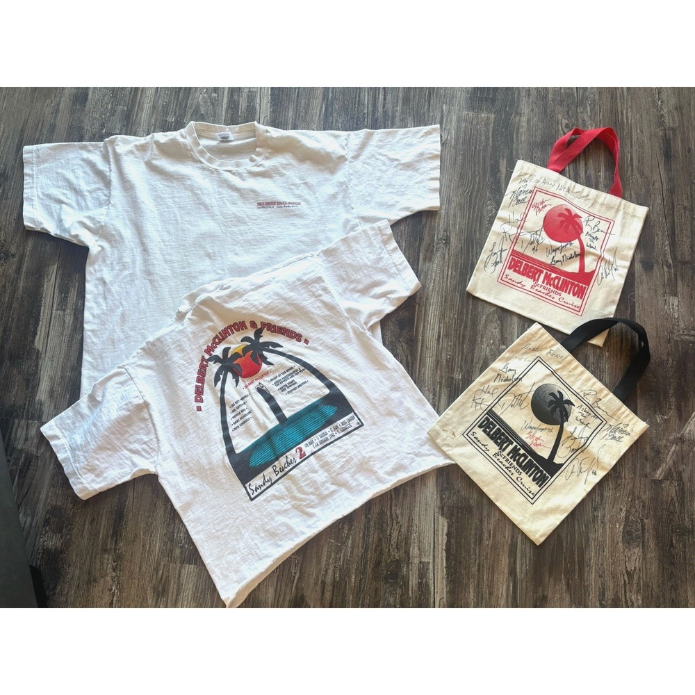 Vtg Delbert McClinton & Friends Cruise Lot 1996 2 Signed Tote Bags 2 T-Shirts